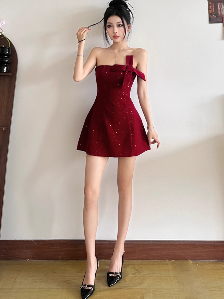 Sexy Birthday Dresses Strapless Hoco Dresses Short Burgundy Christmas New Year Evening Dresses