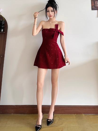 Sexy Birthday Dresses Strapless Hoco Dresses Short Burgundy Christmas New Year Evening Dresses