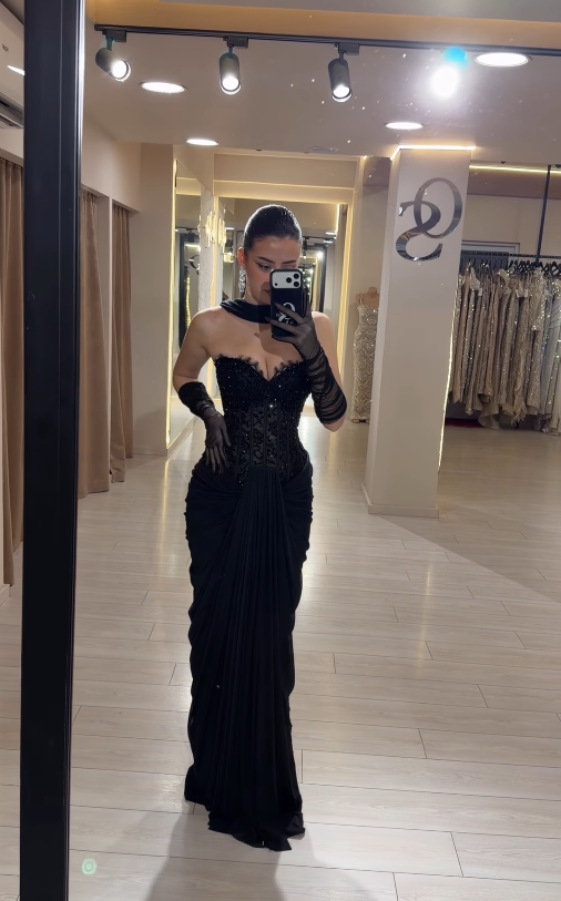 Sexy Black Sheath Sweetheart Neck Beaded Lace Satin Prom Dress Birthday Party Dress