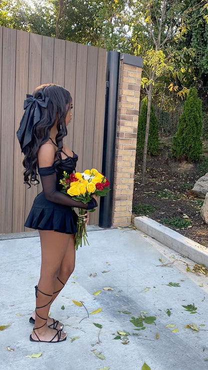 Sexy Black Strapless Off Shoulder Mini Birthday Skirt Homecoming Dress