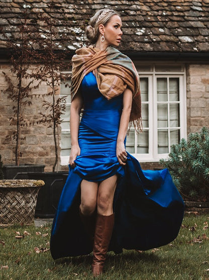 Sexy Blue V-Neck Mermaid Prom Dress