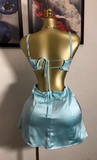 Sexy Hollow Mint Green Satin Mini 17th Birthday Short Skirt Homecoming Dress