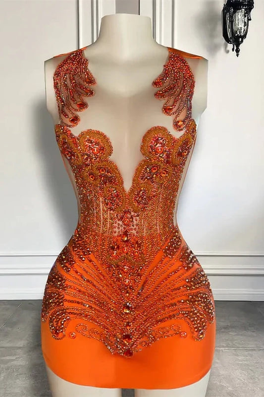 Sexy Jewel Bodycon Beaded Birthday Dresses, Orange Homecoming Dresses