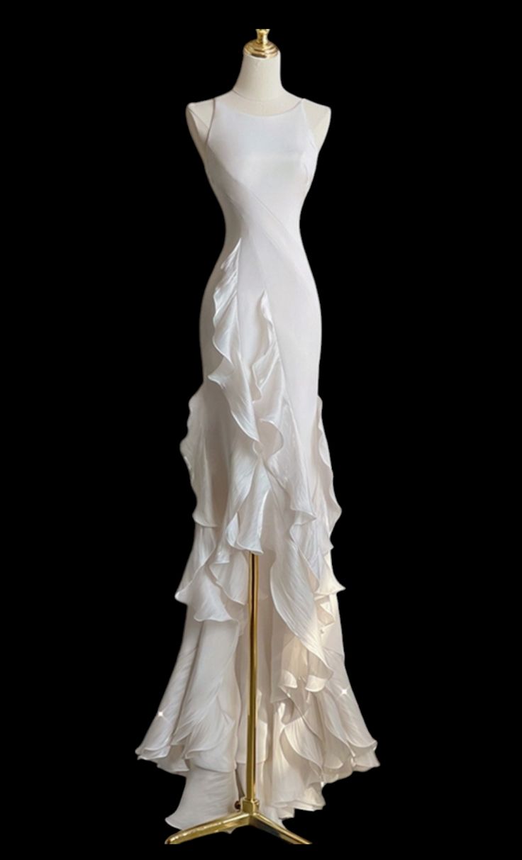 Sexy Mermaid Scoop Satin Night Party Dress White Long Prom Dresses