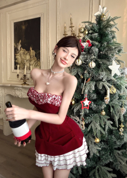 Sexy Red Hoco Dress Strapless Birthday Dresses Velvet Christmas Dresses