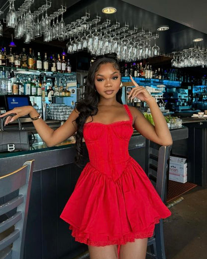 Sexy Red Lace A-line Short Mini Homecoming Dress