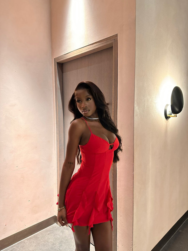 Sexy Red Suspender Ruffled Hip 19th Homecoming Dress