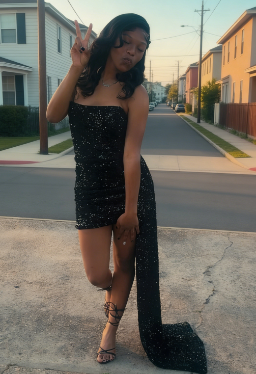 Sexy Sequin Birthday Dresses Strapless Bodycon Chiffon Short Prom Dresses Sequin Birthday Dresses Black Homecoming Dresses