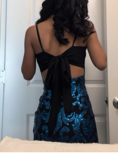 Sexy Spaghetti Strap Sheath Applique Short Prom Dresses, Blue Homecoming Dresses