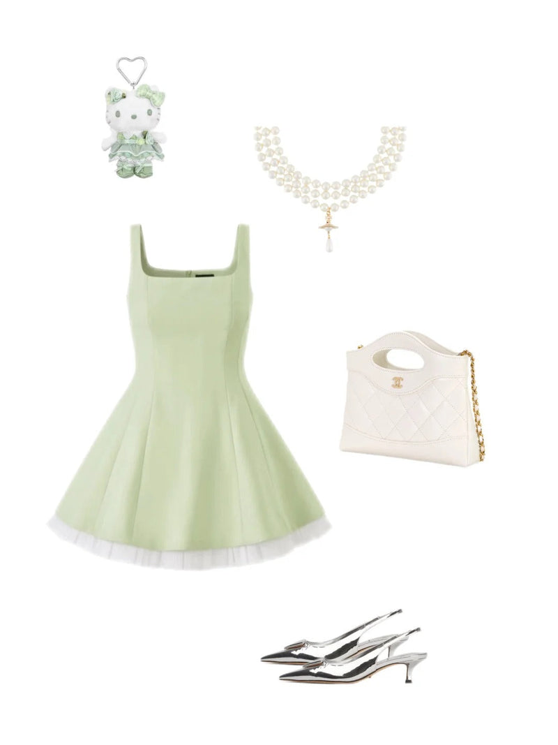 Sexy Square Neck A-line Satin Short Prom Dresses, Green Homecoming Dresses