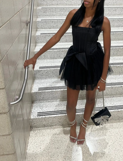 Sexy Strapless A-line Tulle Short Prom Dresses, Black Homecoming Dresses