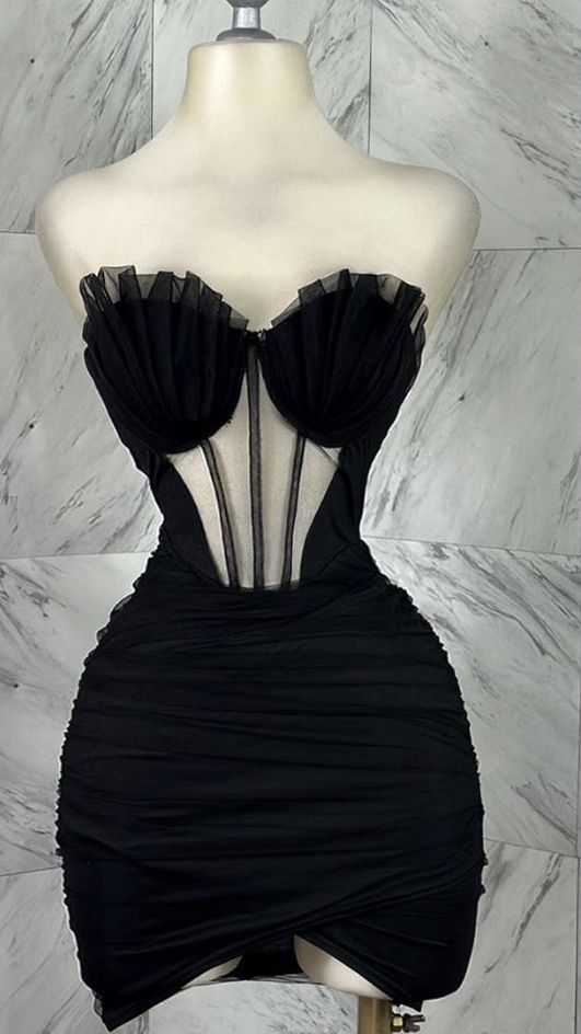 Sexy Sweetheart Bodycon Homecoming Dresses Tulle Short Prom Dresses Black Birthday Dresses