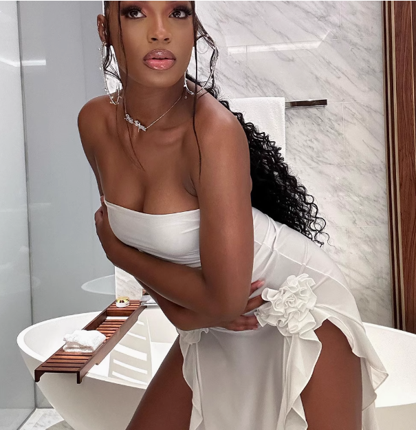 Sexy Tube Top One Shoulder Irregular Slit Wood Ear Edge Birthday Dress Homecoming Dress