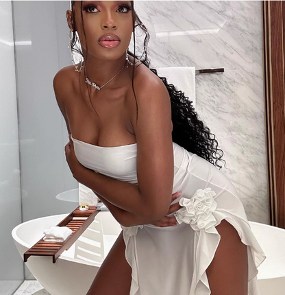 Sexy Tube Top One Shoulder Irregular Slit Wood Ear Edge Birthday Dress Homecoming Dress
