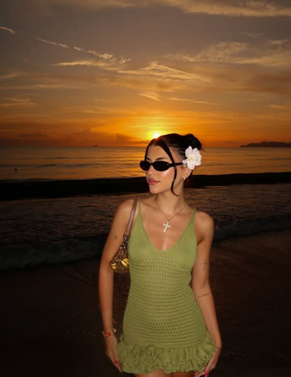 Sexy V-neck Halter Green Mini Birthday Dress Homecoming Dress
