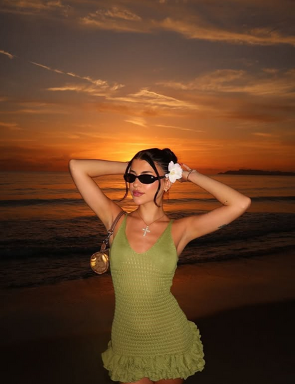 Sexy V-neck Halter Green Mini Birthday Dress Homecoming Dress