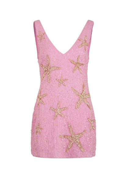 Sexy V-neck Starfish Sequins Pink Waisted Birthday Short Skirt Homecoming Dress