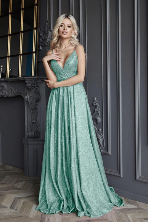 Sexytti Strap V-Neck Pleated Prom Dress