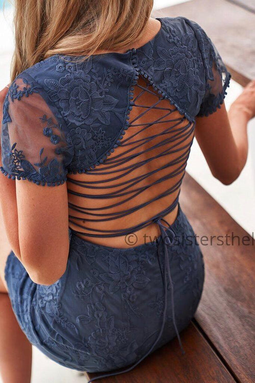 Shay Lace Dress - Steel Blue - SHOPJAUS - JAUS