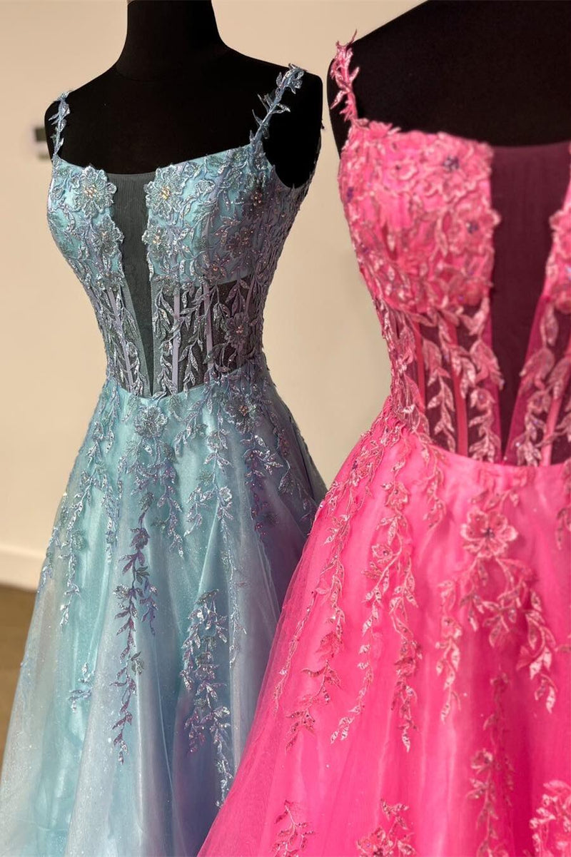 Sheer Appliques A-line Long Formal Dress