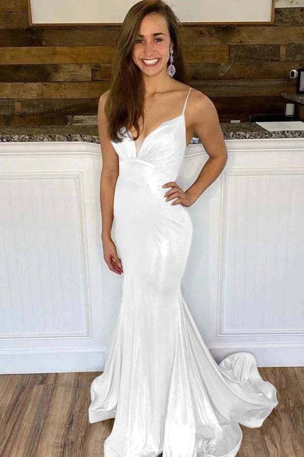 Shining Lilactti Strap V-Neck Mermaid Prom Dress with Pleated