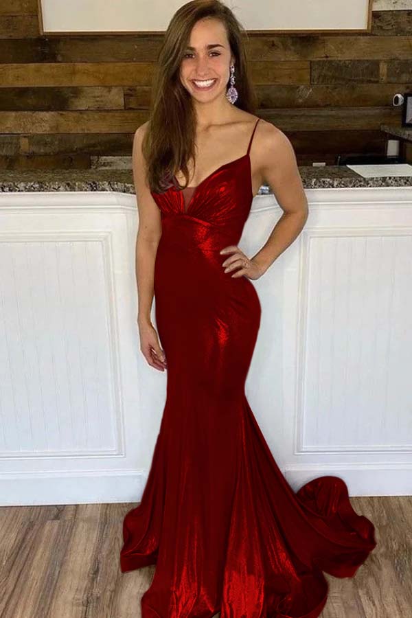 Shining Lilactti Strap V-Neck Mermaid Prom Dress with Pleated