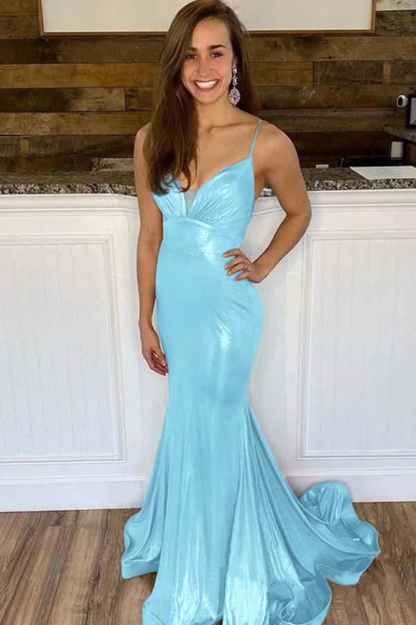 Shining Lilactti Strap V-Neck Mermaid Prom Dress with Pleated