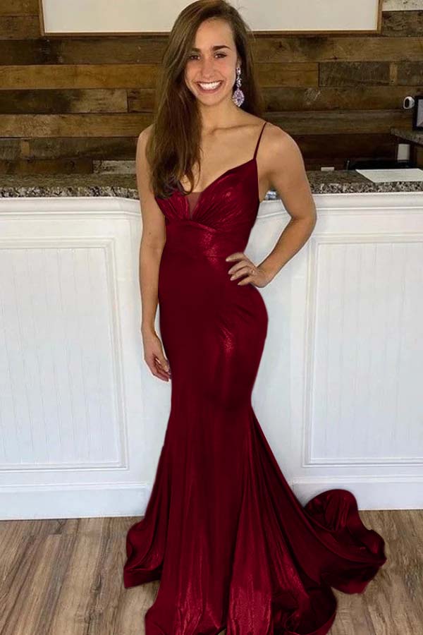 Shining Lilactti Strap V-Neck Mermaid Prom Dress with Pleated