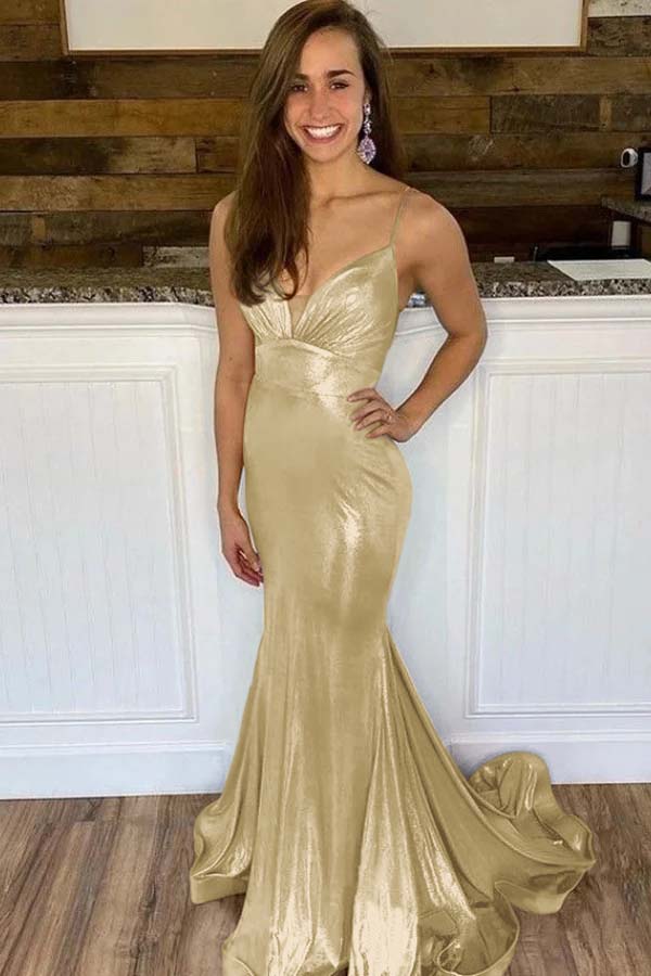 Shining Lilactti Strap V-Neck Mermaid Prom Dress with Pleated