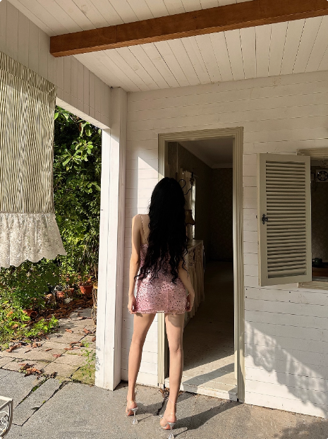 Shiny Pink Sequined Suspender Tube Top Hip 17th Birthday Homecoming Dress