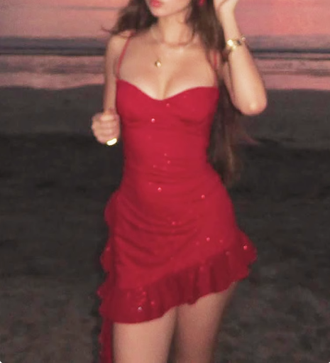 Shiny Ruffle Irregular Strap Sequined Mini Homecoming Dress