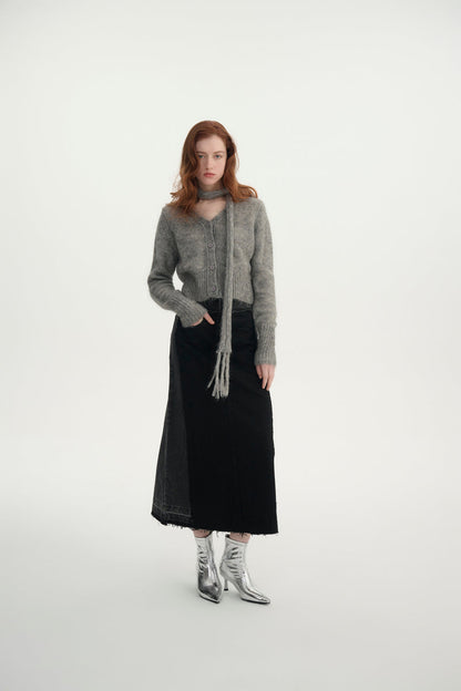 Short cardigan with scarf