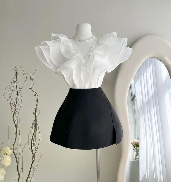 Short mini gown with ruffles cocktail party dress Homecoming Dress