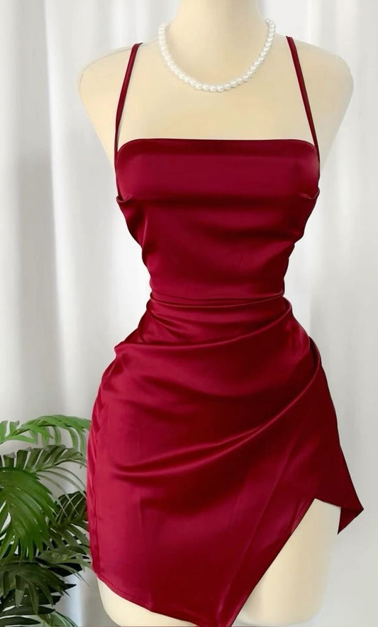 Short Prom Dresses Spaghetti Straps Burgundy Homecoming Dress