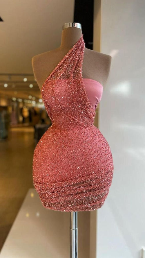 Short Prom Dresses Sparkly Sequins Mini Homecoming Dresses Pearls Beading Short Graduation Dresses