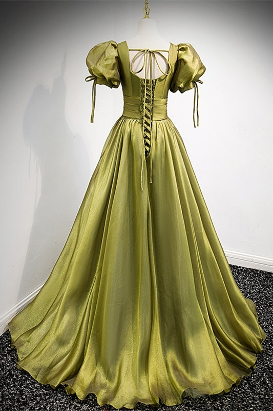 Short Puffy Sleeves Empire A-line Long Formal Dress