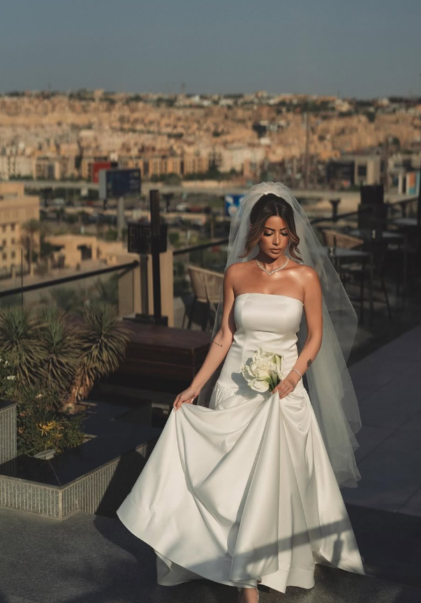 Simple Classic A Line Strapless White Satin Long Wedding Dress