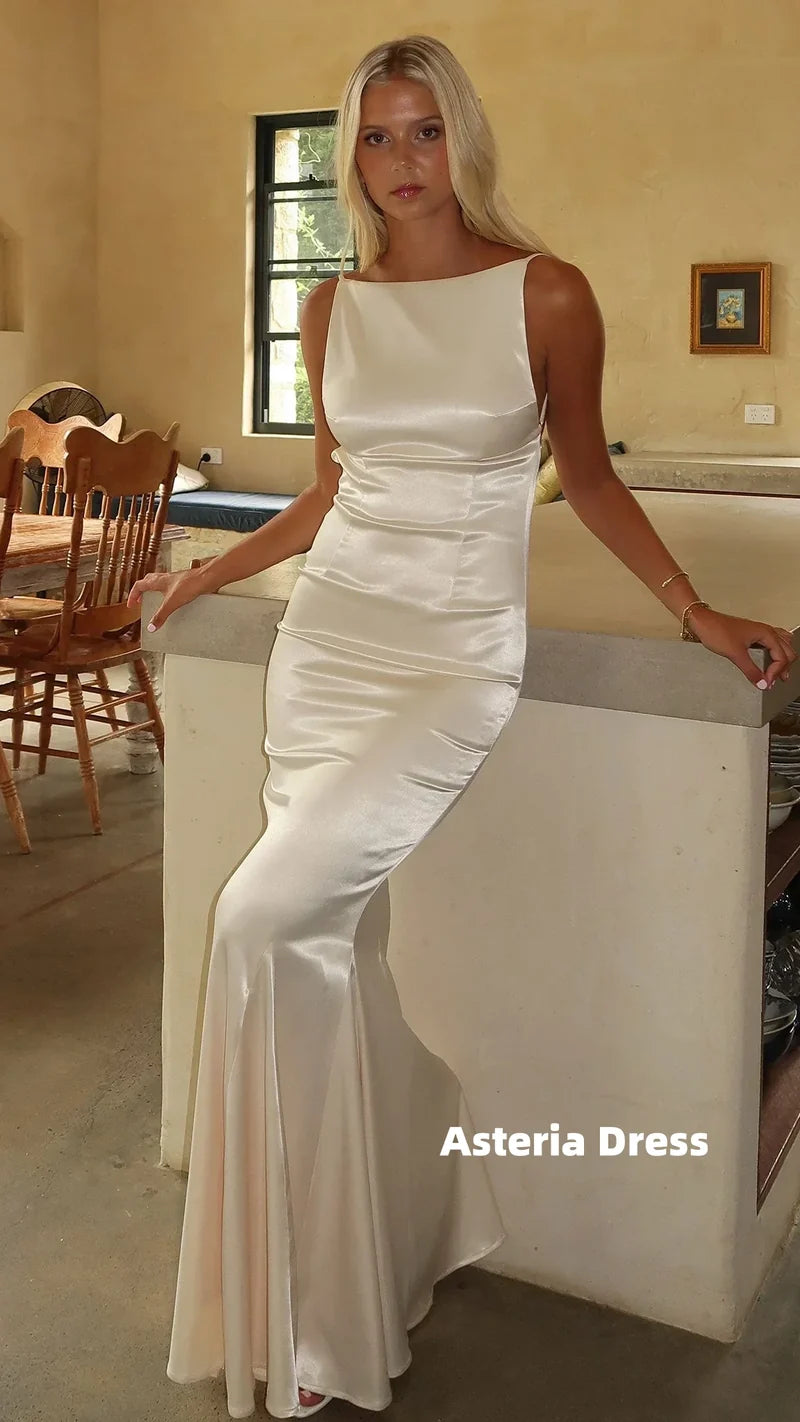 Simple Custom Made Ivory Mermaid Prom Dresses Backless Formal Dress, AST2323