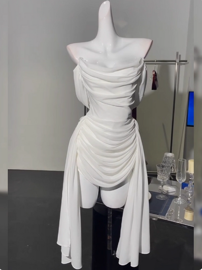 Simple Off The Shoulder Pleated Chiffon White 17th Birthday Homecoming Dress