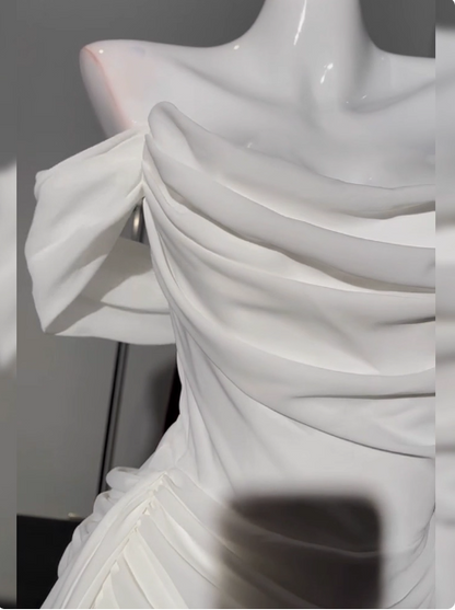 Simple Off The Shoulder Pleated Chiffon White 17th Birthday Homecoming Dress