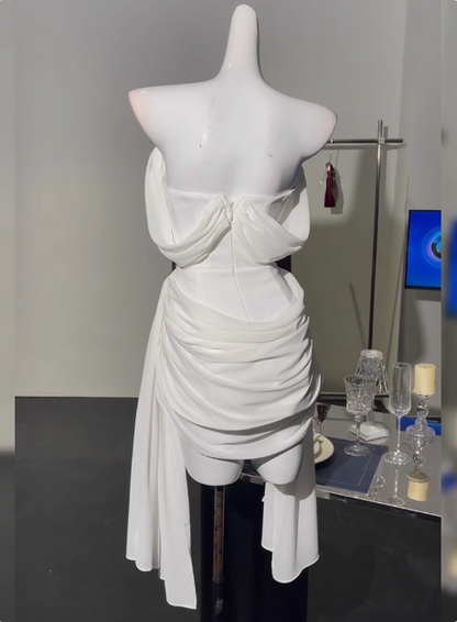 Simple Off The Shoulder Pleated Chiffon White 17th Birthday Homecoming Dress