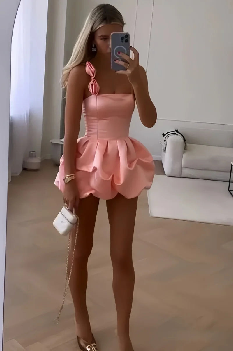 Simple Pink A-line Short Homecoming Dress with Bubble Hem