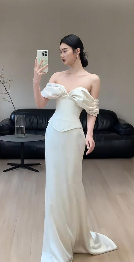Simple Sheath Satin Long Wedding Dress Off-shoulder Sleeveless Bridal Dress
