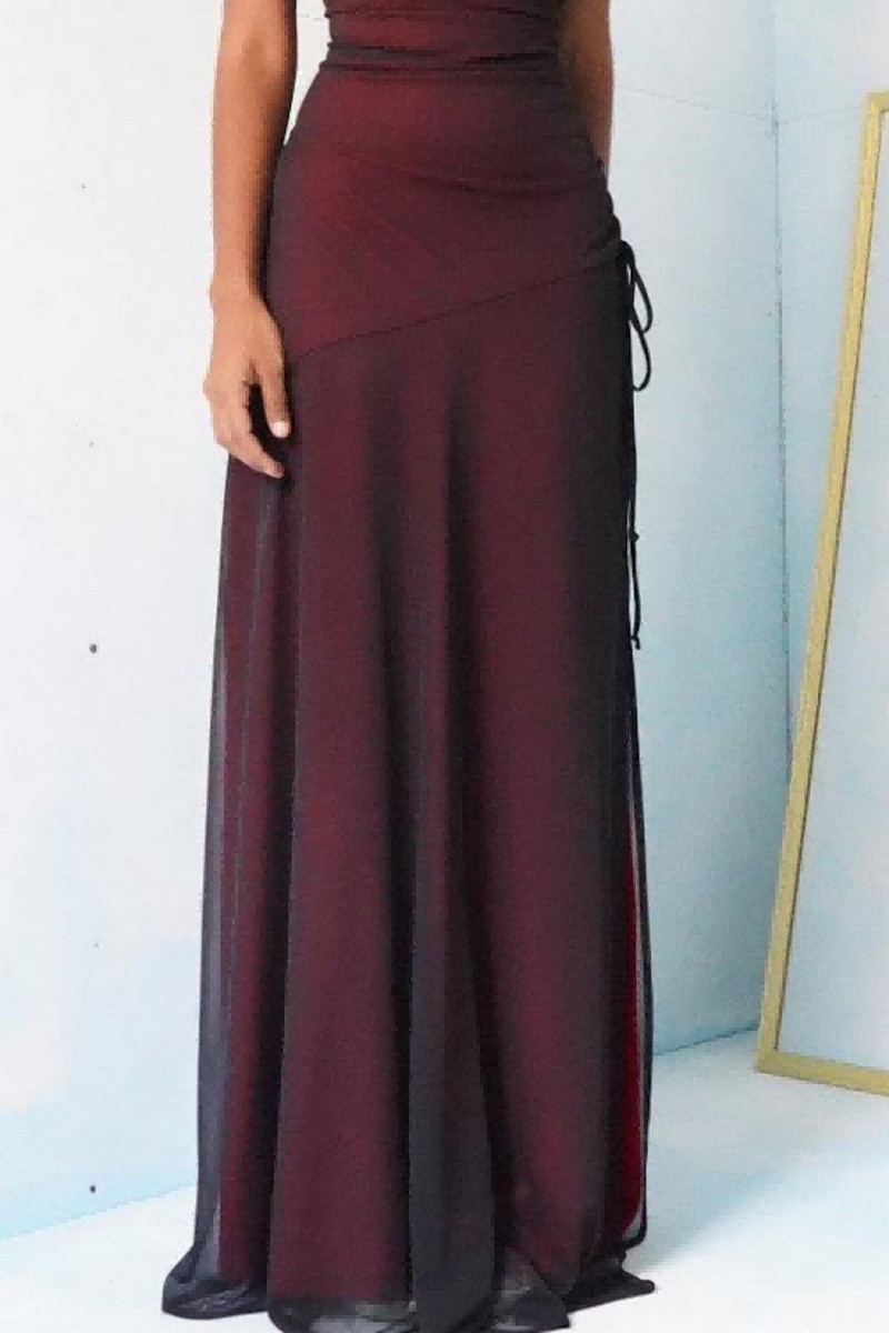 Simple Sheath Spaghetti Straps Burgundy Long Prom Dress with Split Front