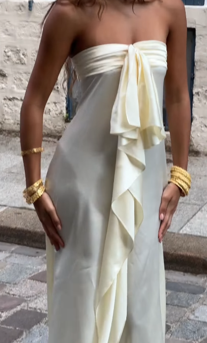 Simple Strapless Sheath Long Prom Dresses Chiffon Yellow Party dresses Evening Dresses