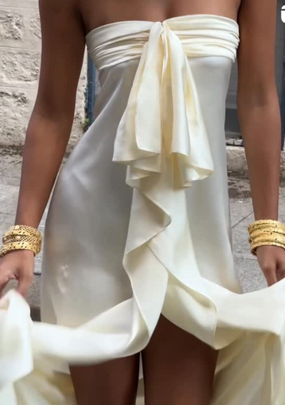 Simple Strapless Sheath Long Prom Dresses Chiffon Yellow Party dresses Evening Dresses