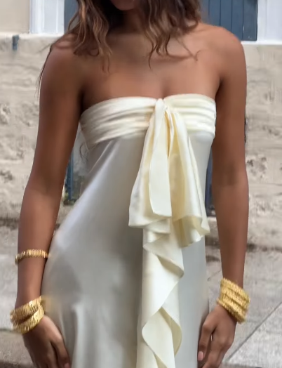 Simple Strapless Sheath Long Prom Dresses Chiffon Yellow Party dresses Evening Dresses