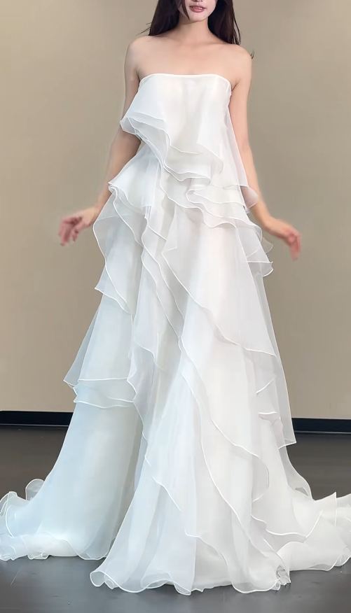 Simple Strapless Sheath Long Weddng Dresses Chiffon White Bridal Gowns Sleeveless Bridal Dresses