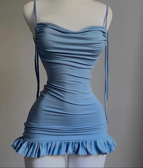 Simple Straps Black/Blue Short Backless Homecoming Dresses