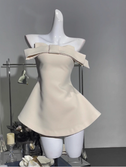 Simple Tube Top Bow Waist Birthday Skirt Homecoming Dress